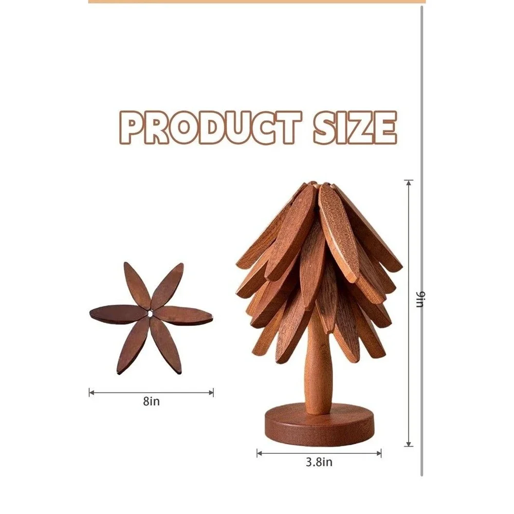 Wooden Trivets for Hot Dishes Tree Shape Set Foldable Kitchen Pot Holders
